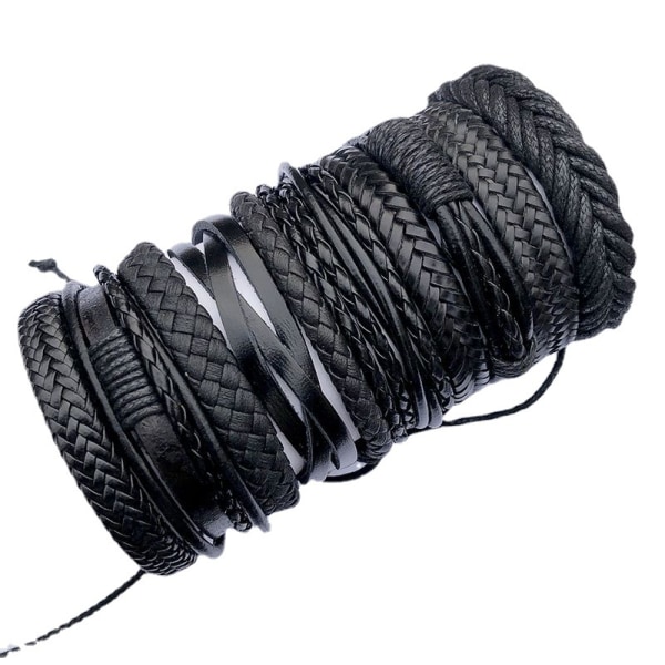 Enkelt håndvævet sort læderarmbånd DIY kombinationssmykker håndreb julegave fødselsdagsgave 10 stk.