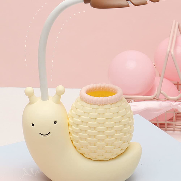Tegneserie sneglelampe pennholder mobiltelefonramme øyebeskyttelse studieleselampe USB sammenleggbar ladesenglampe gul