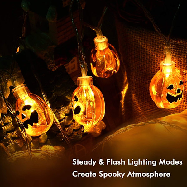 Halloween ljusslinga, 30 LED orange pumpa Jack-O-Lantern 10.