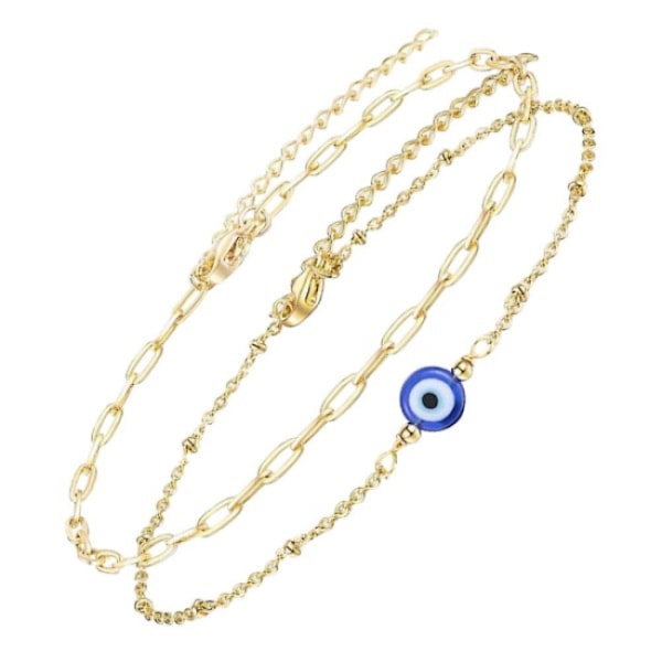 2 stk. Guld Armbånd Blå Onde Øje Charm Armbånd Justerbar Am