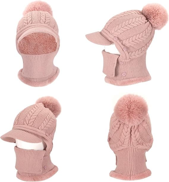 Vinter Varm Strikket Hue til Kvinder, Elastisk Hue, Pink
