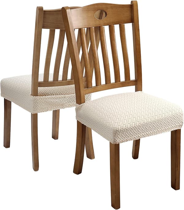 4 stk. strekkbare jacquard-spisestoltrekk, avtakbare og vaskbare