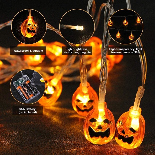 Pumpkin Halloween fairy lights 3 m 20 LED batteridrevet Halloween lys B