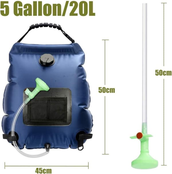 Solcelledrevet brusepose til camping, 20L solcelledrevet brusepose