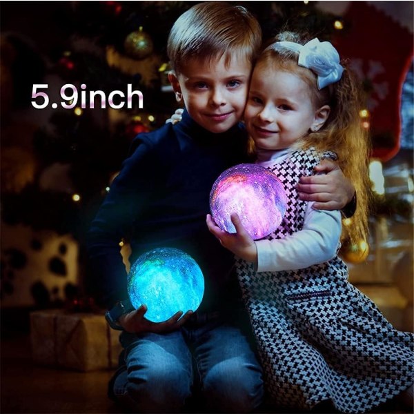 3D Månelampe, 16 Farver LED Lys Måne Rumlampe 15cm Diameter, U