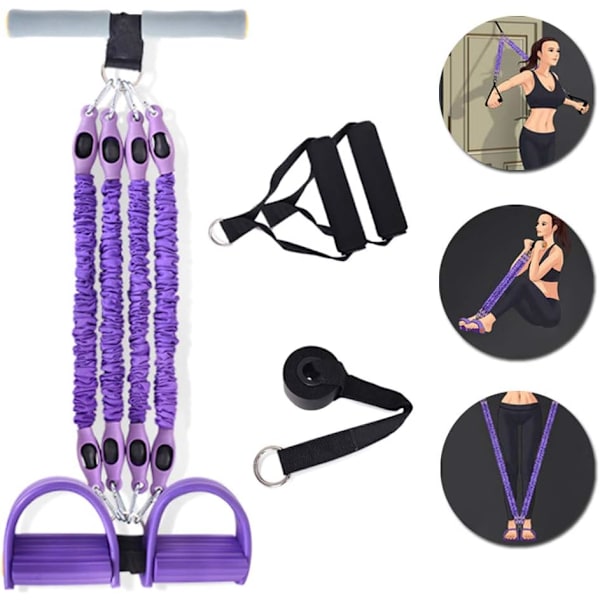 Multifunktionell Pedal Elastisk Dragrep Stapelbar Motståndsband Kit för Tung Styrketräningsträning Fitness （4 rör）