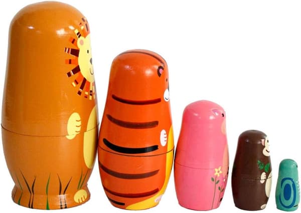 5 st (djur) Trä Nesting Doll Ryska Nesting Dolls Set för H
