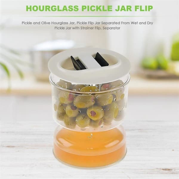 Picklad gurka och oliv timglasburk, pickle flip burk separat
