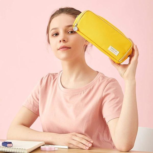 Etui med stor kapacitet, 3 rum, pennepose til skole