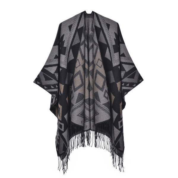 Elegant og varmt etnisk poncho-sjal for kvinner