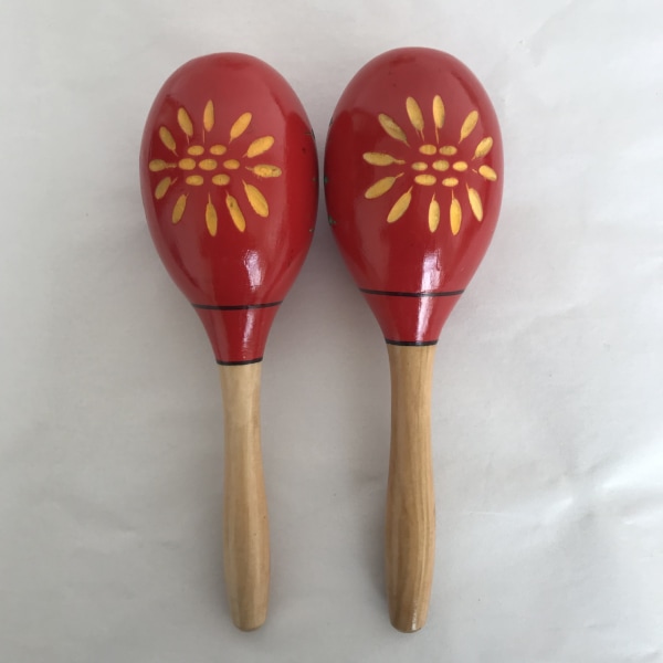 Length 24 cm - Pair of red maracas - Natural lacquered wood - Typ