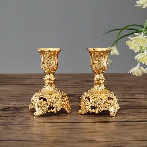 Gold Set of 2 Candlesticks Candelabra Candlesticks in Gold Metal