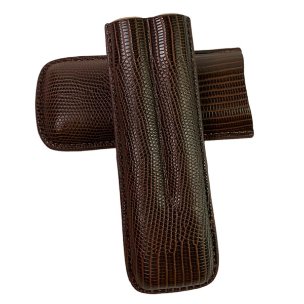 1 stk. læder cigar etui - brunt PU læder 2 finger cigar bæretaske
