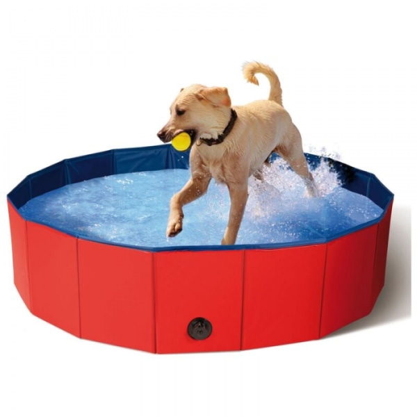 Dog Pool Pet Pool Gift Glue PVC+MDF Foldable Bath 80*30cm，Red