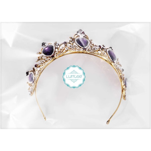 Ylellinen violetti kristallikruunu, barokkityylinen kruunu, tekojalokivi morsiamen tia
