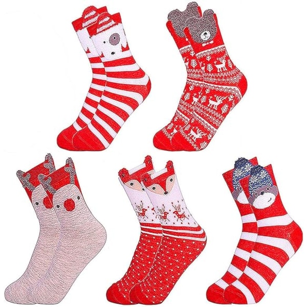 5 paria lämpimät joulusukat Mukavat sukat puuvillaiset eläinkuvioiset sukat aikuisten sukat Söpö idea Naisten joulusukat, one size