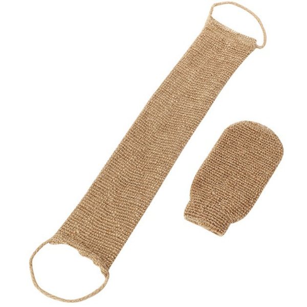 2 stk. Jute eksfolierende hansker og jute ryggvaskestropp, rygg E