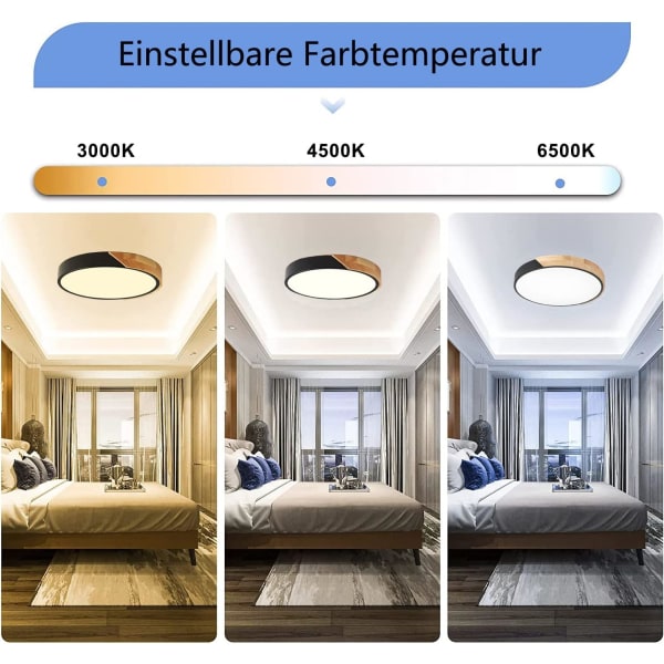 LED-taklampor i trä, 24W moderna runda trä LED-taklampor