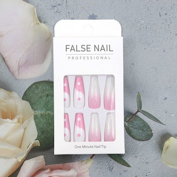 24 stk. Lange Falske Negle Ballet Gradual Change Coffin Akryl Negle