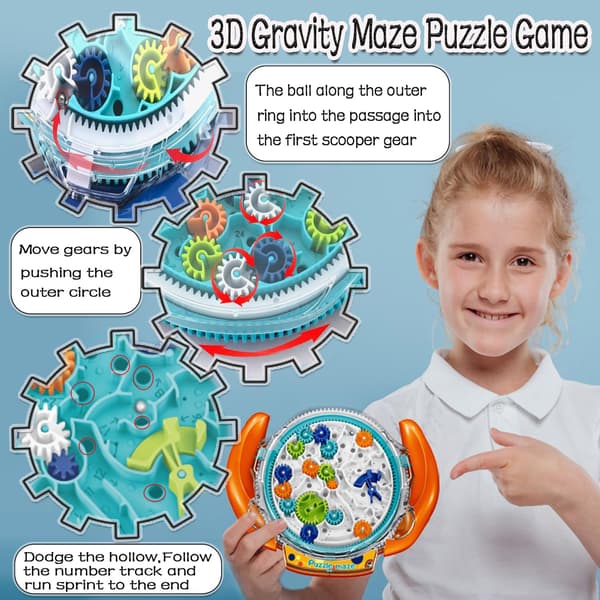 Orange 4D Gravity Maze Spil, Hjerne Teaser Spil til Børn, Legetøj til