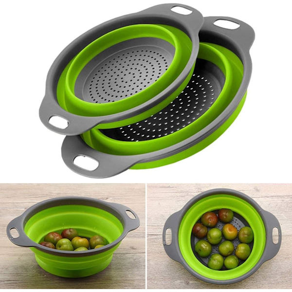 2PCS/Set Rund Form Silikon Hopvikbar Grönsaks Sil Durkslag