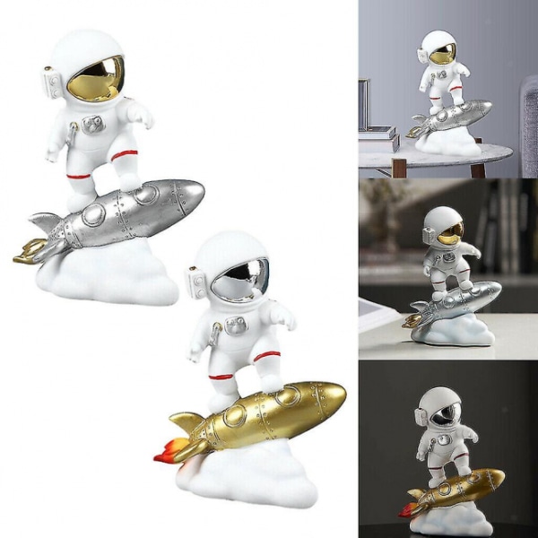 Gold astronaut on rocket statue Home decoration Collector statue