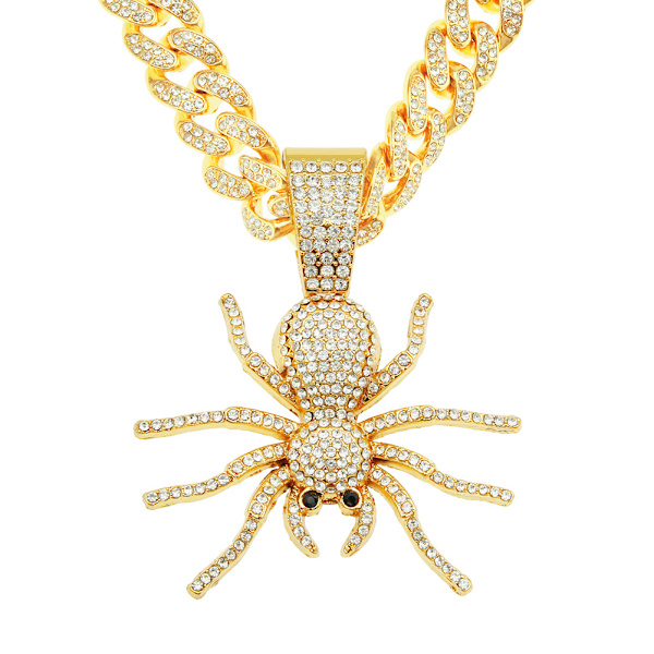 Guld 1 Hip Hop Iced Out Spider Vedhæng Halskæde med Micropave Si