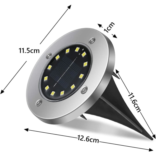 Udendørs solcellelampe, 8 stk. 12LED havebelysning IP65 vandtæt solnedsænket spotlight til underjordisk gårdhave indkørsel (hvidt lys)