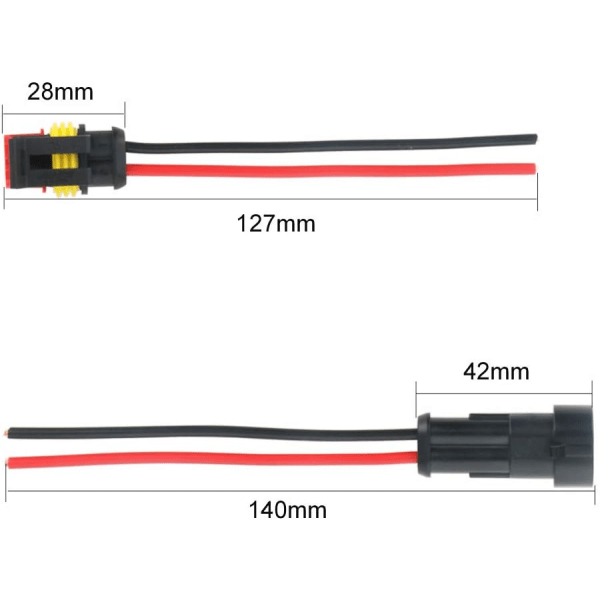 5 sæt 2-polet vandtæt elektrisk stik til bil med ledning, bil P