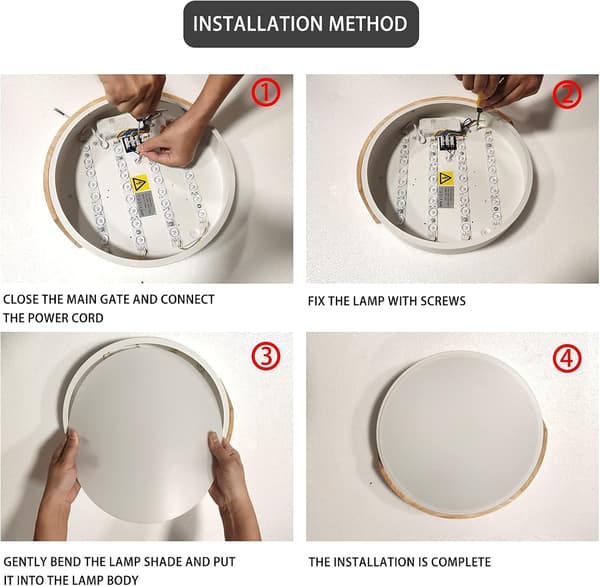 LED-træloftslamper, 24W moderne runde træ LED-loftslamper