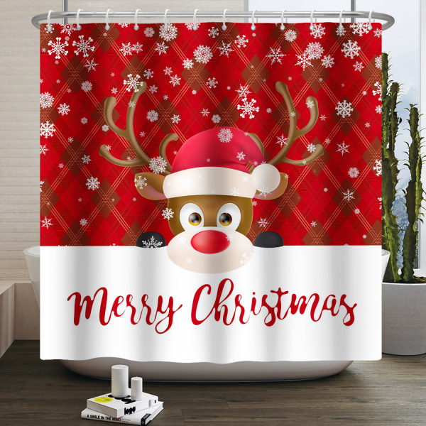 180x180cm Elk Shower Curtain Cartoon Merry Christmas Waterproof S