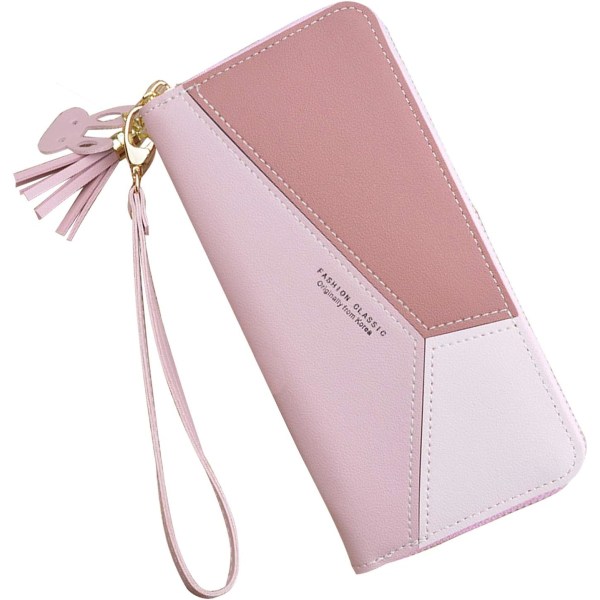 Kontrastsøm Lommebok med stor kapasitet Lang lommebok for kvinner (1 stk, rosa)