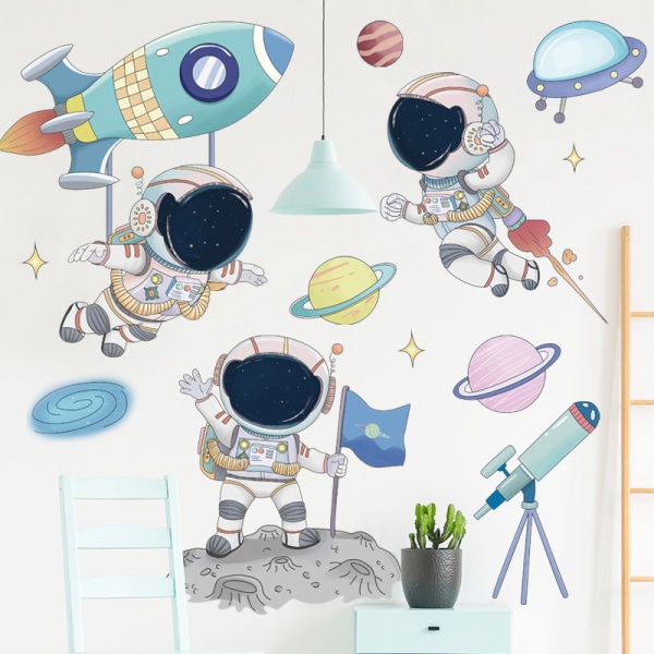 Set Spaceman Pattern Wall Stickers Fadeless Pvc High Durability B