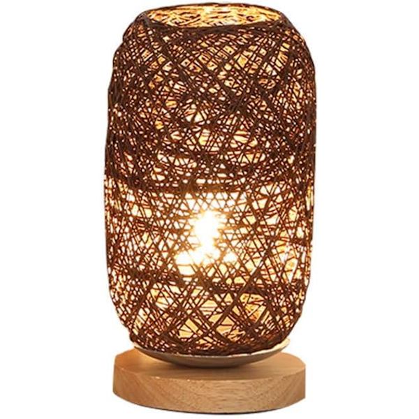 Rattan-köysi yöpöytävalaisin ja puinen jalusta himmennettävä LED-pöytävalaisin, valmistettu puisesta köysistä (ruskea)