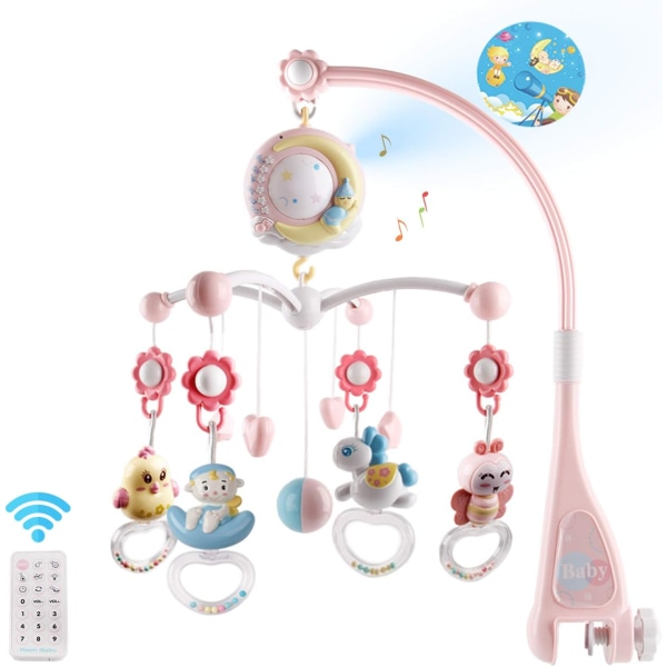 (Rosa) Baby Mobile Vugge med Timer Funksjon, Projektor og Lys