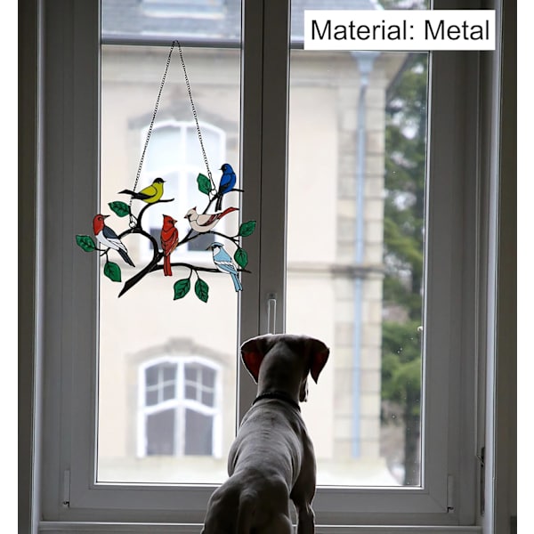 Six Bird Cardinal farget metall vindusoppheng, flerfarget metall