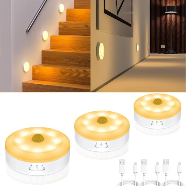 LED-nattelys, 3 stk. bevægelsessensor LED-nattelys, USB-genopladning