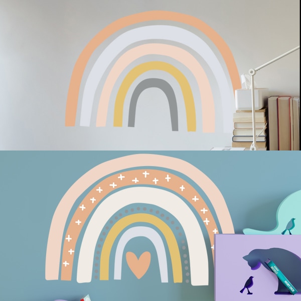 Rainbow Wall Stickers, Rainbow Wall Stickers, Pakke med 2 farverige PVC Wall Stickers med selvklæbende til stue soveværelse (B)