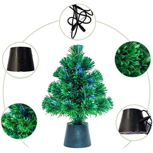 Mini Christmas Tree with USB Powered Colour Fibre Optic Xmas Lights 30cm Desk Table Decoration - Green