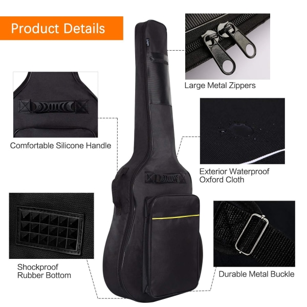 Akustisk gitarpose Tykk polstring Vanntett Dobbel Justerbar