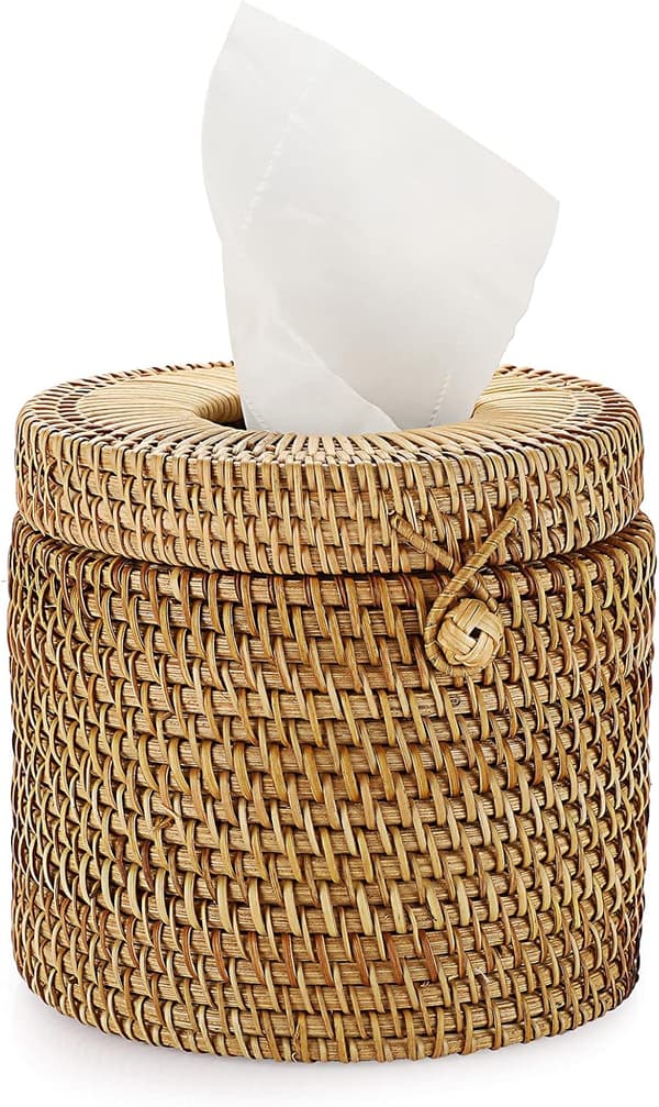 Rattan Servietbeholder Rund Dispenser Servietbeholder Skrivebordsarrangør til B