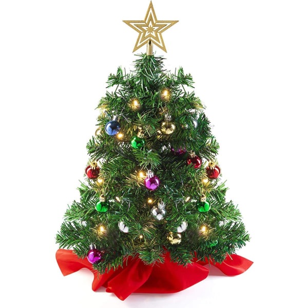 Bordplade juletræ (træfod/klud) med LED-lys, stjernetræplade og ornamenter