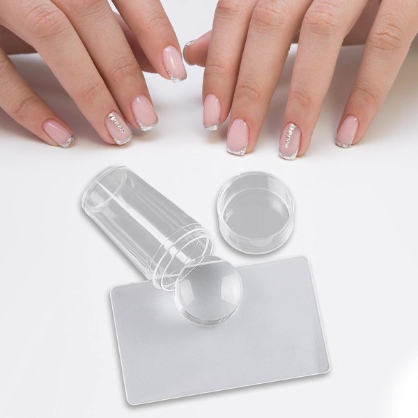 Transparent Silikon Nagelstempel Set, Manikyrverktyg, Transpar