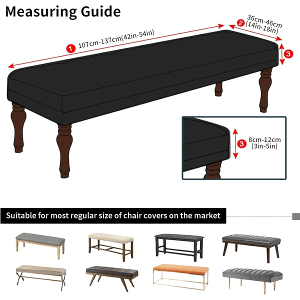 Ruokapöydän penkin suojus, joustava pestävä verhoiltu penkin suojus,