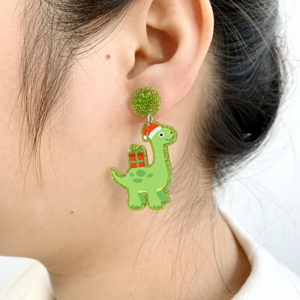 5 par jule dinosaur santa hat neon akryl glitter ørestikker