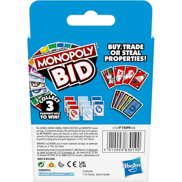 Monopolys budgivningsspel, snabbt kortspel för 4 spelare, spel f