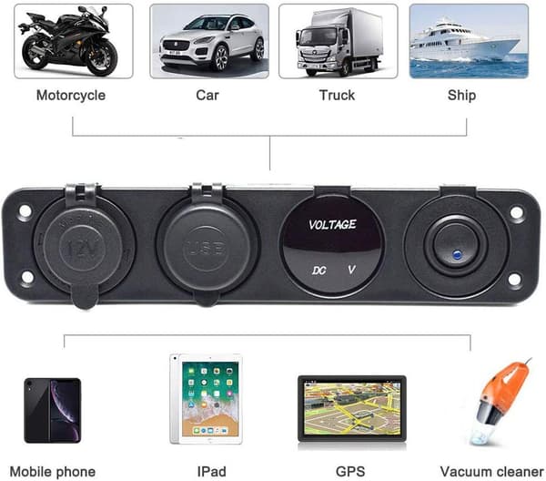 Bil lader bryterpanel, Dual USB lader funksjon + LED Voltmet