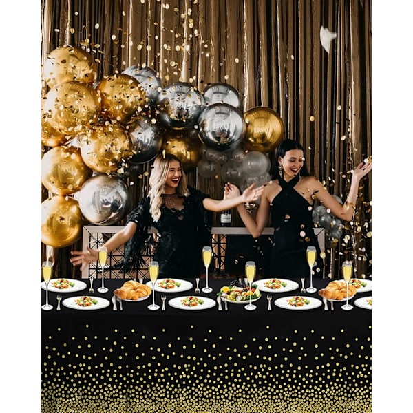 6 pakker Polka Dot duge 54\" x 108\" Sort Guld Polka Dot Ta