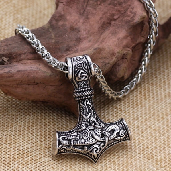 Sølv Viking Halskæde Thors Hammer Mjolnir Kæde