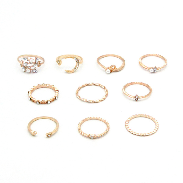 Bohemian Retro Vintage Crystal Joint Knuckle Ring Sets Finger Rings Vintage Inlaid Pearl Knuckle Ring White Edge Ring (Style D 11Pcs)
